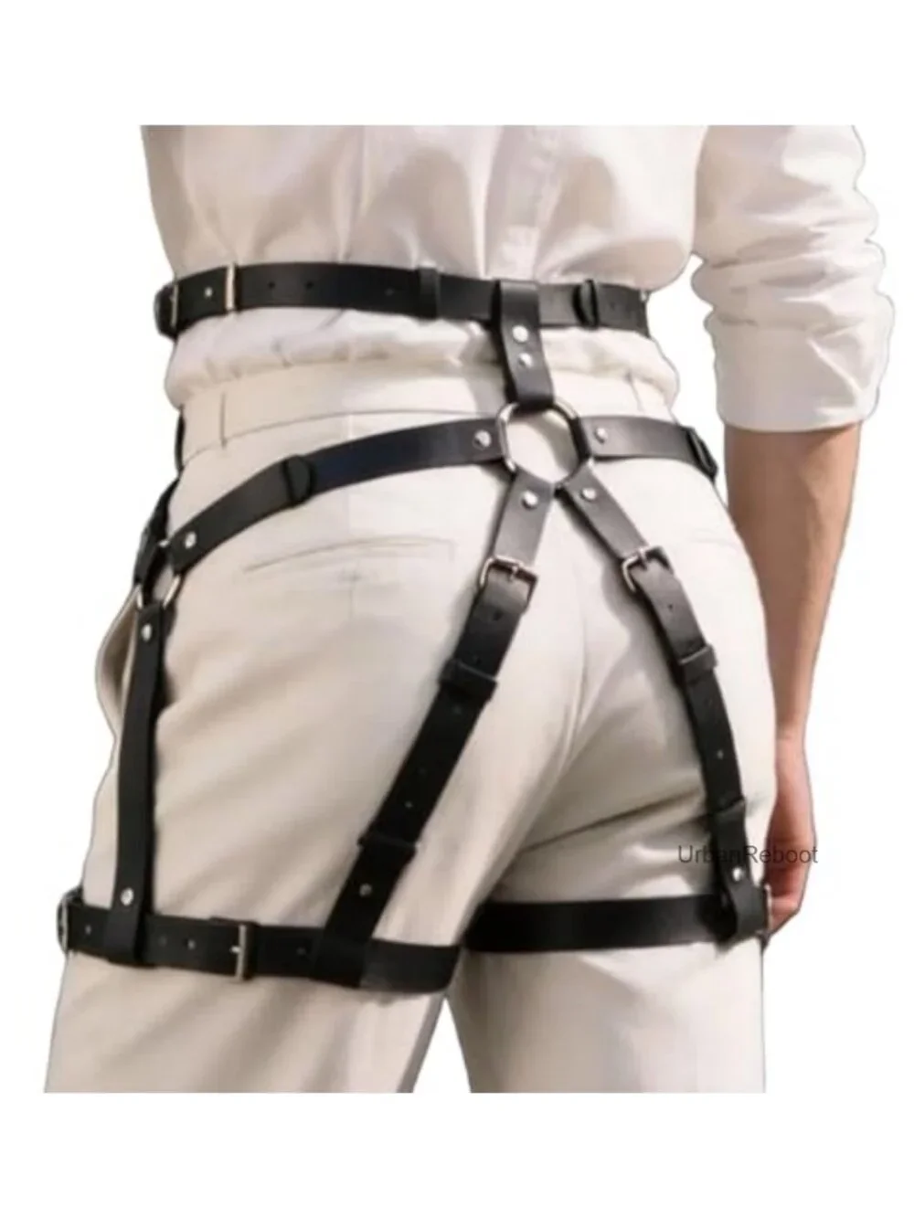 Men's Adjustable PU Leather Leg Harness Punk Goth Thigh Belt Alloy Rings